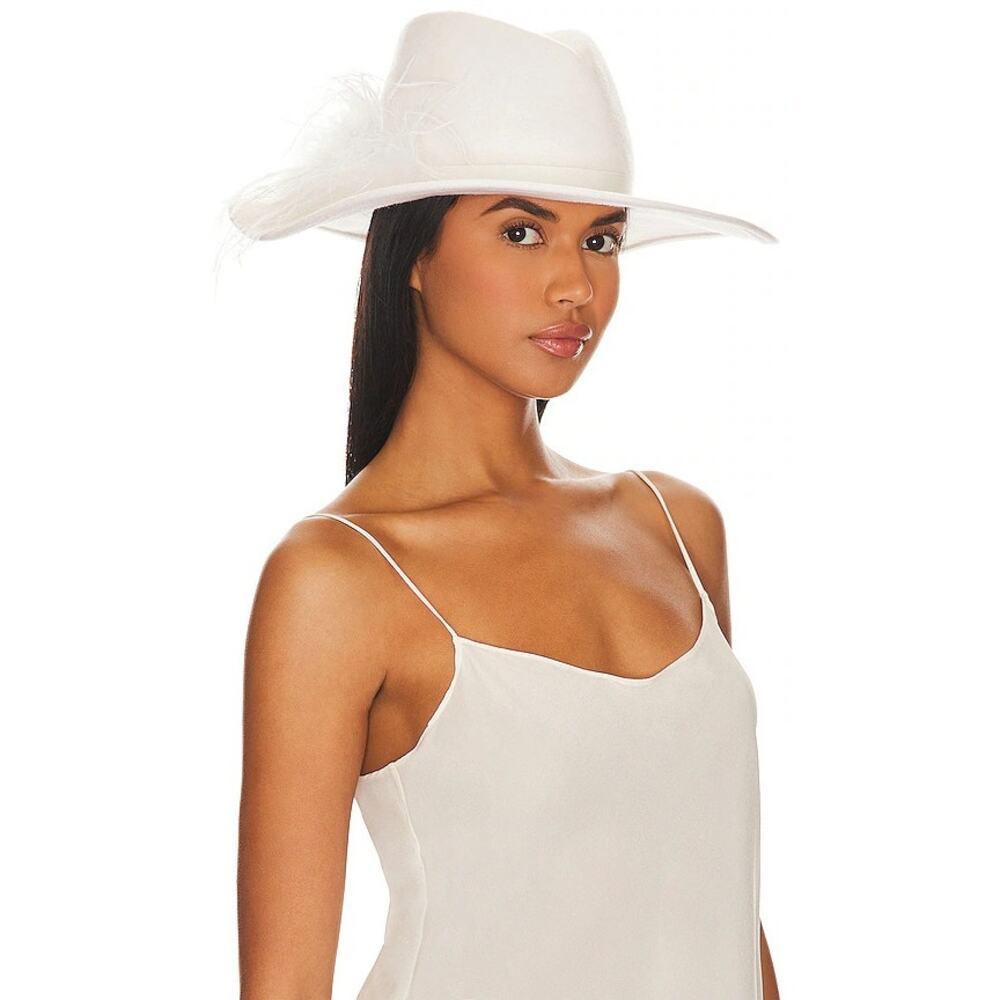 Gigi Burris Jeanne Ostrich Feather Fedora Hat Western Bridal Derby Old Money